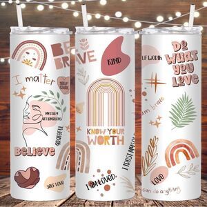 Boho positivity skinny metal 20 fl oz insulated tumbler